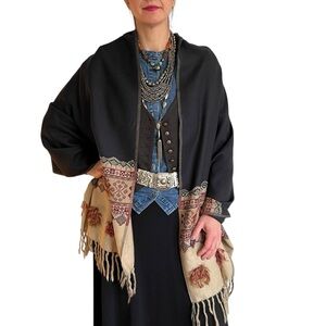 Chico's Wool Western Aztec Earthy Scarf Wrap Shawl  28 x 78